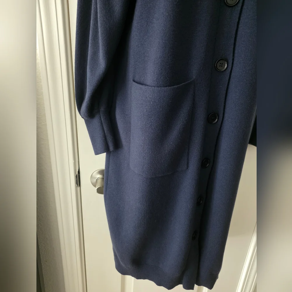 TIBI Wool Blend Navy Blue Button Down Long Cardigan Size M. - Picture 4 of 14